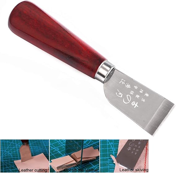 DIY Leathercraft Tool - Wooden Handle Leather Cutting Knife & Shovel for Leather Working (Stainless Steel)