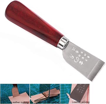 DIY Leathercraft Tool - Wooden Handle Leather Cutting Knife & Shovel for Leather Working (Stainless Steel)