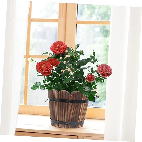 Miniatura 5 de Yardwe Maceta suculenta de madera retro de madera maciza carbonizada decoración de escritorio maceta cerámica decoración del hogar Ic ollas