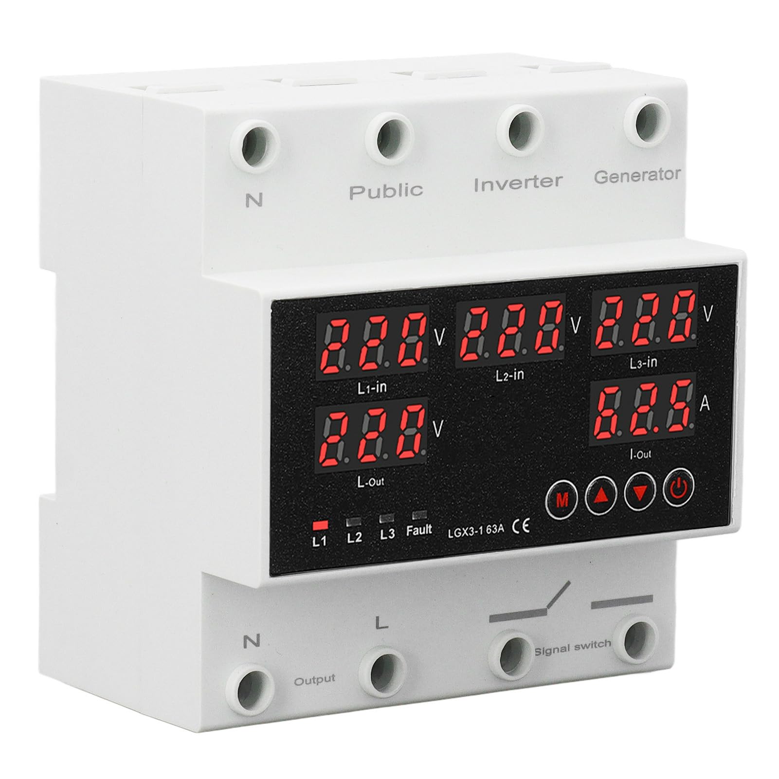 63A Fase 3 Fase 4 Switch di Automatico con Display LED per Generatore e Inverter Transizione Stabile Alta sensibilità (AC220V)