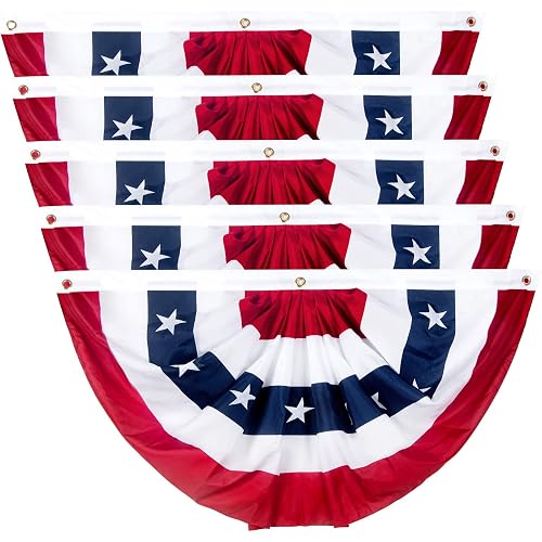 2x4 Ft American Pleated Fan Flag, Patriotic Half Fan Bunting Flag, Indoor Outdoor for Red White Blue USA 250th Anniversary 4th of July Decoration Patriotic Decor Memorial Day (Set of 5)