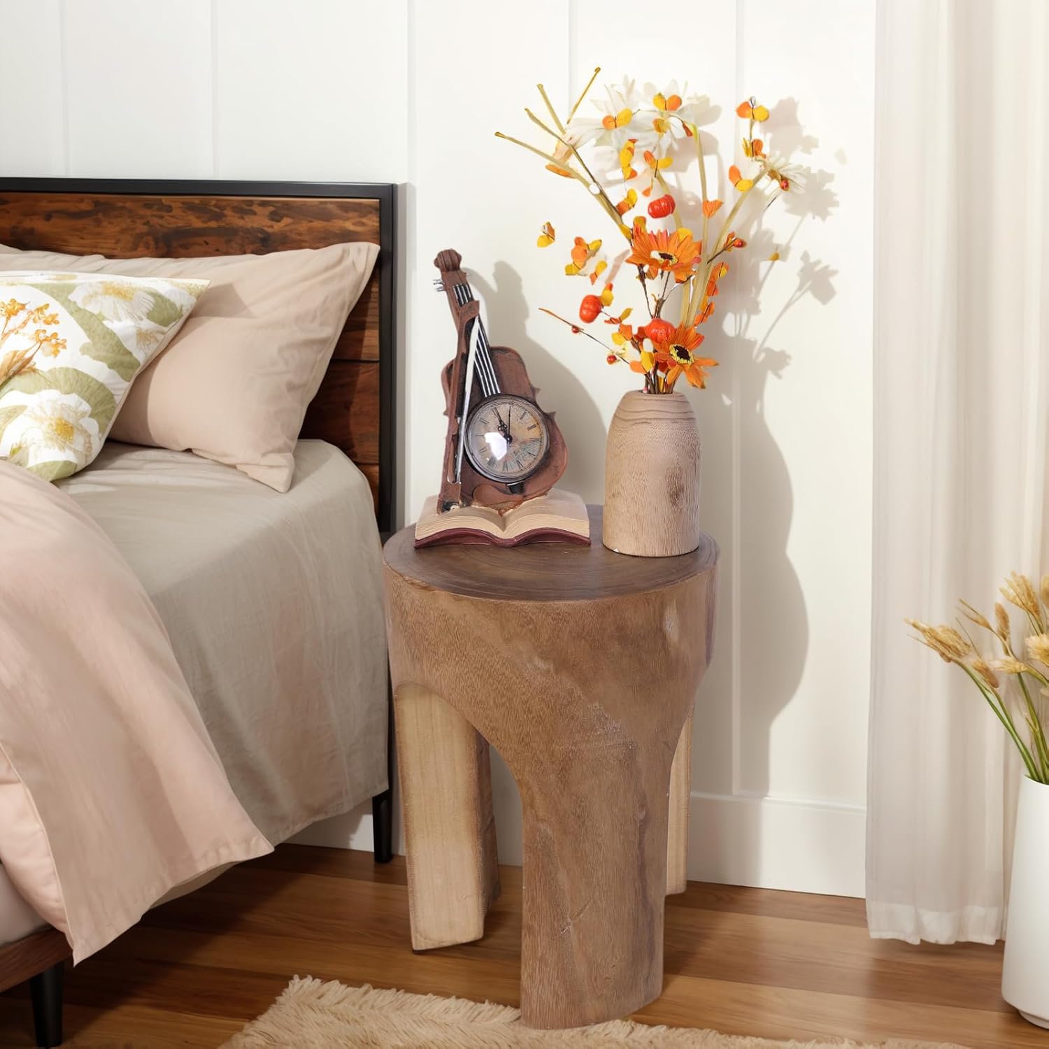 Athaliah Small Solid Wood Accent Table, Handcrafted Rustic Wooden Side Table for Sofa, Plant Stand or Decorative Use