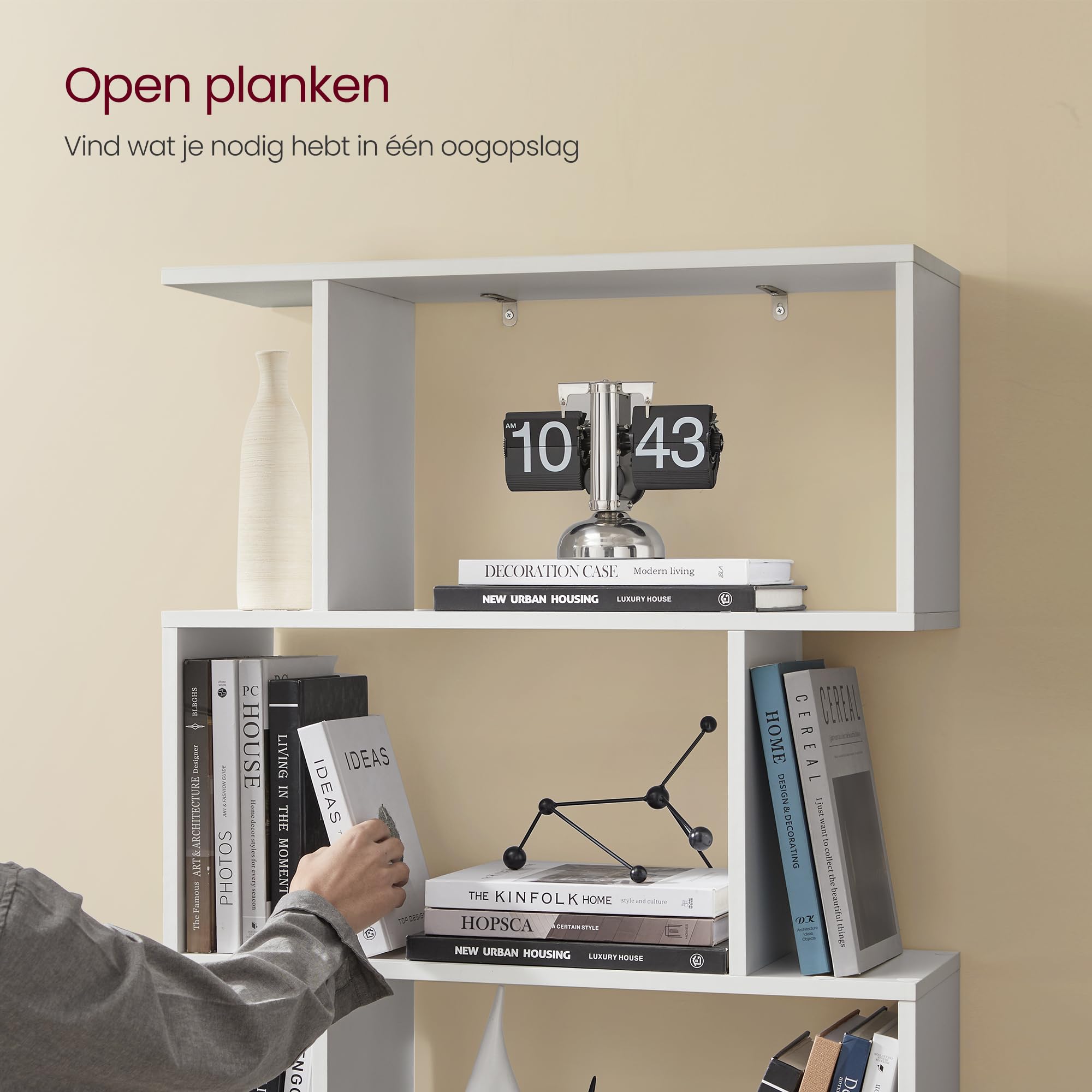VASAGLE 5-laags hoekplank, display zwevende plank in woonkamer, studeerkamer, keuken, slaapkamer, voor planten, cd's, decoraties, modern, natuurlijk eiken LBC072Y70