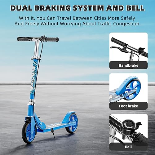 Miniatura 2 de Patinetes para niños de 8 a 12 años, adolescentes y adultos, ligeros, plegables, ruedas grandes de 8 pulgadas, freno de mano y campana, 4 niveles de