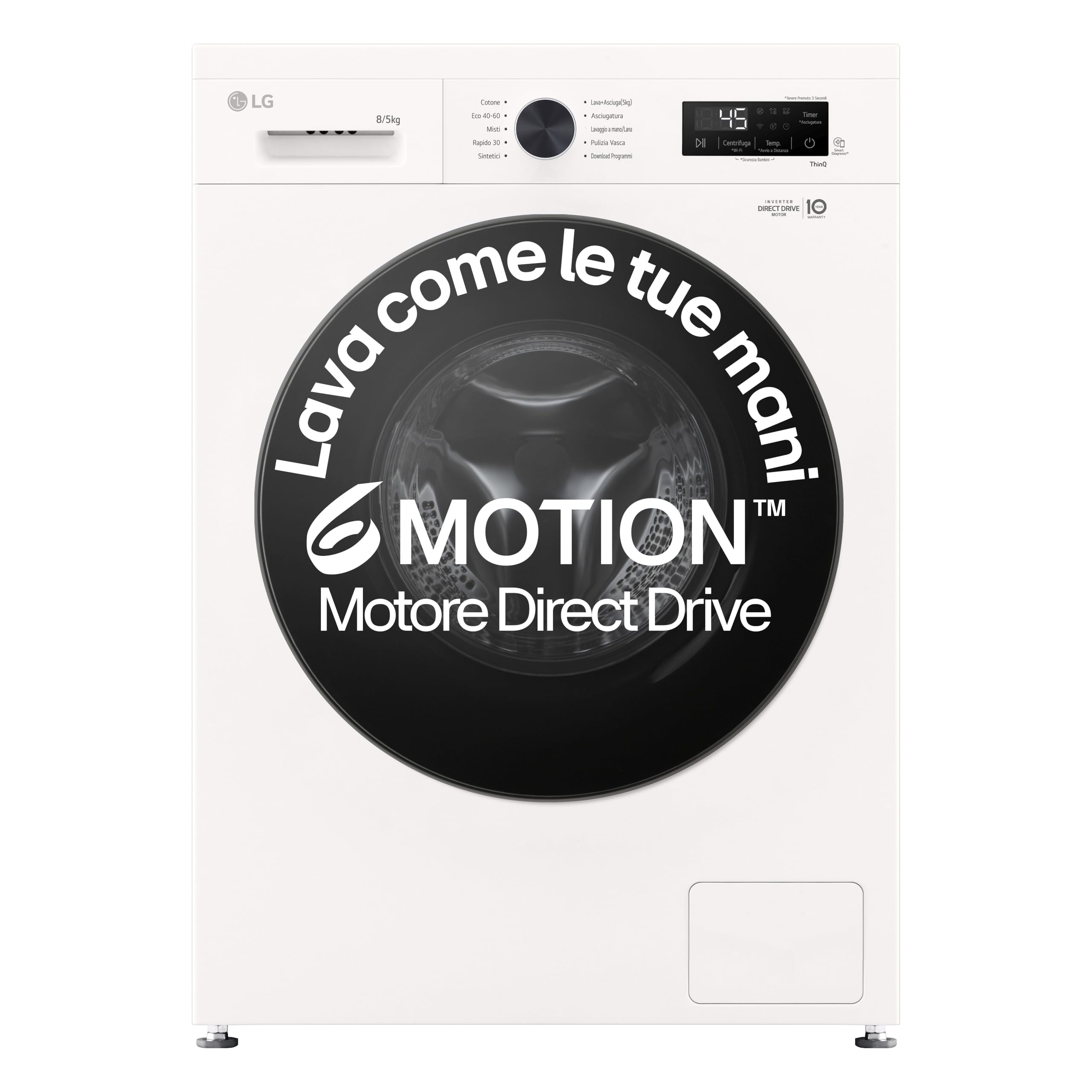 LG W4NX1085NWB Lavasciuga 8/5kg Serie X1, Lavatrice e Asciugatrice Insieme Classe A/E, 1400 Giri, Wi-Fi, Top Rimovibile, Vapore Allergy Care, Tecnologia 6 Motion Direct Drive, Bianca