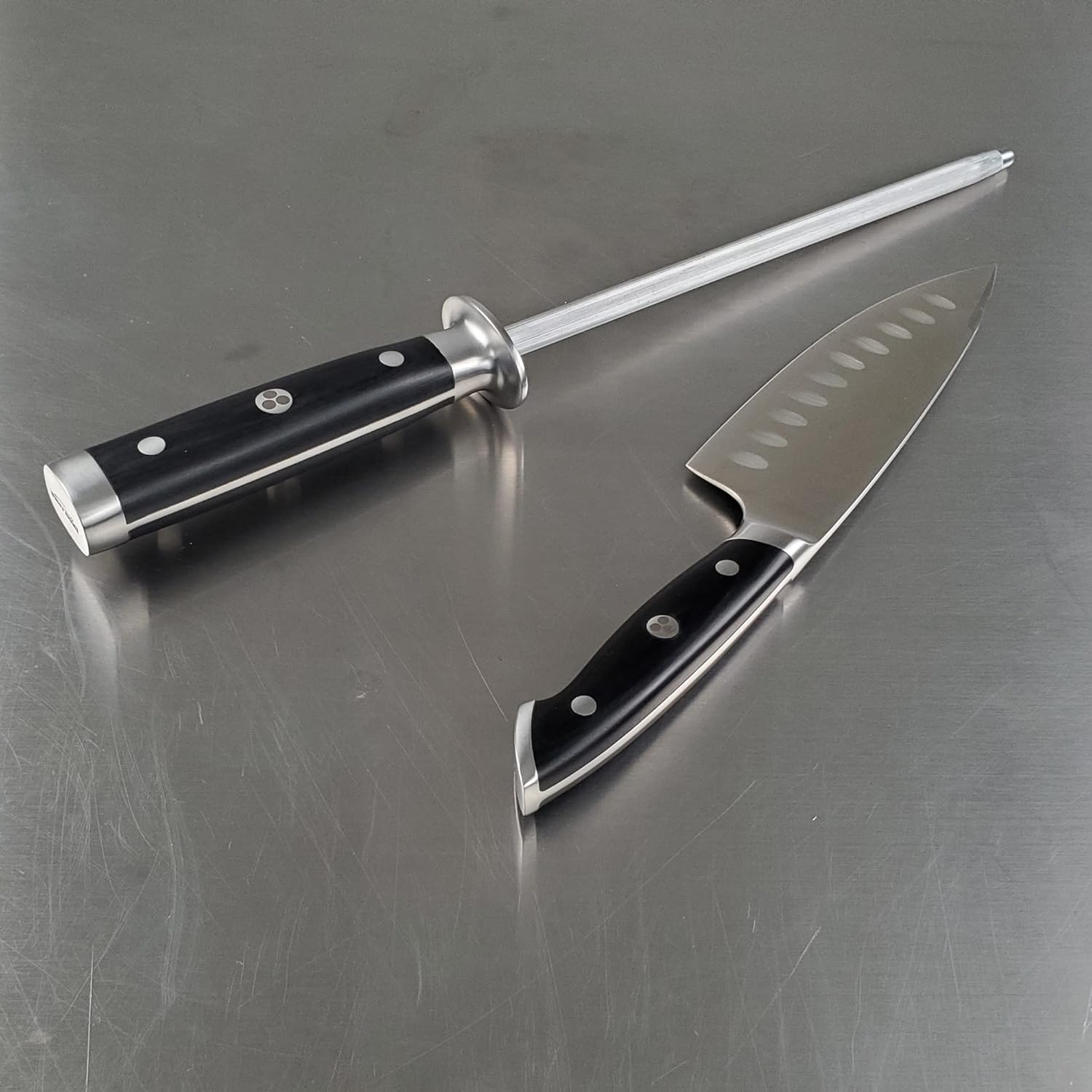 Ergo Chef Pro Series 2.0 Knife Sharpener - 9'' Magnetized Stainless Steel Honing Rod with Black Pakkawood Handle - Ideal for Home and Professional Knife Maintenance