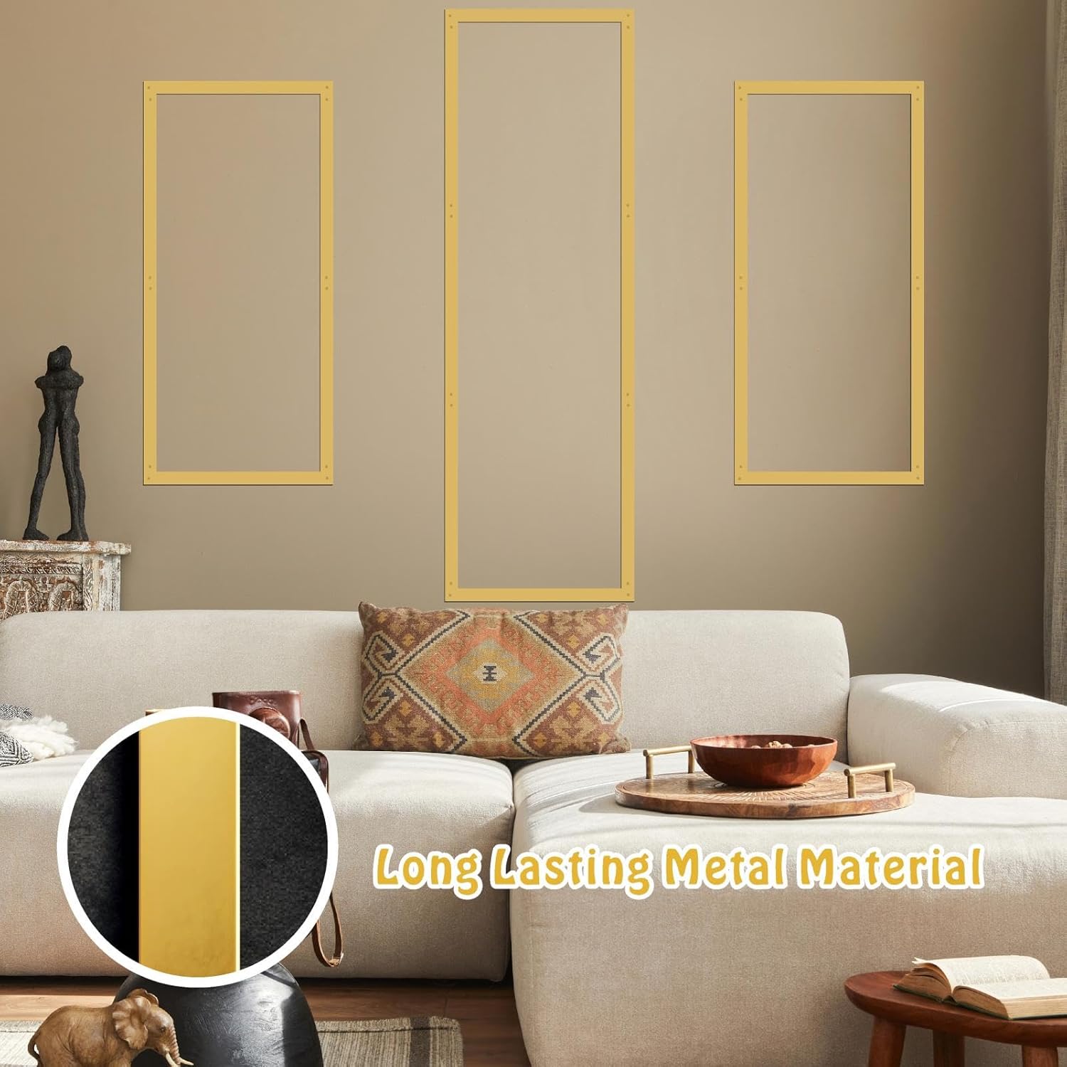 Golden Metal Wall Art Modern Line Art Walls Decor Minimalist Striped Arts Decoration Line Metal Wall Hanging for Living Room Rustic Accent Walls Sculptures for Bedroom Office Outdoor Indoor Home Decor
