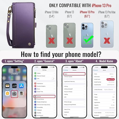 Miniatura 6 de Defencase Funda compatible con iPhone 13 Pro con tarjetero de bloqueo RFID para mujeres y hombres, piel sintética suave, cierre magnético, con