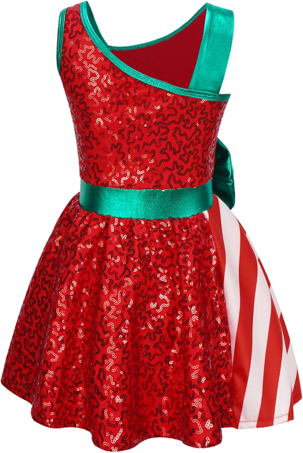 Kids Girls Sequins Striped Tutu Dance Dress Figure Skating Dress Christmas Party Candy Cane Costume
