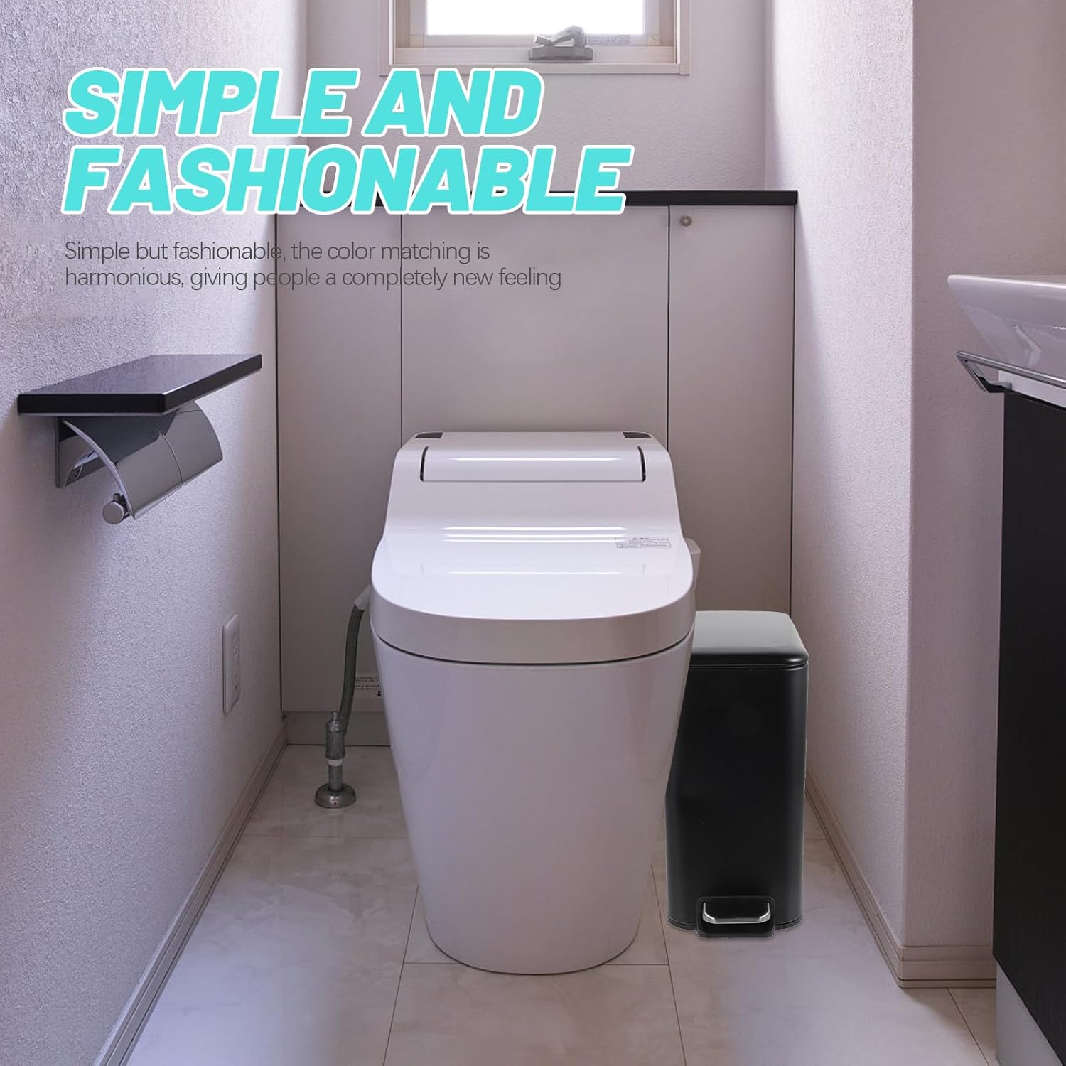 Pedal Trash Can 5l Matte Black Small Household Kitchen Bathroom Garbage Bin with Step Lid Convenient Wastebasket for Home Storage and Organization