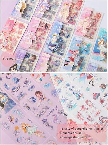 EAMOTOL 44 Hojas Pegatinas de Papelería de Chica Anime para Journaling - Pegatina Decorativa Esmerilada de PET para Calendario, Álbum de Recortes,