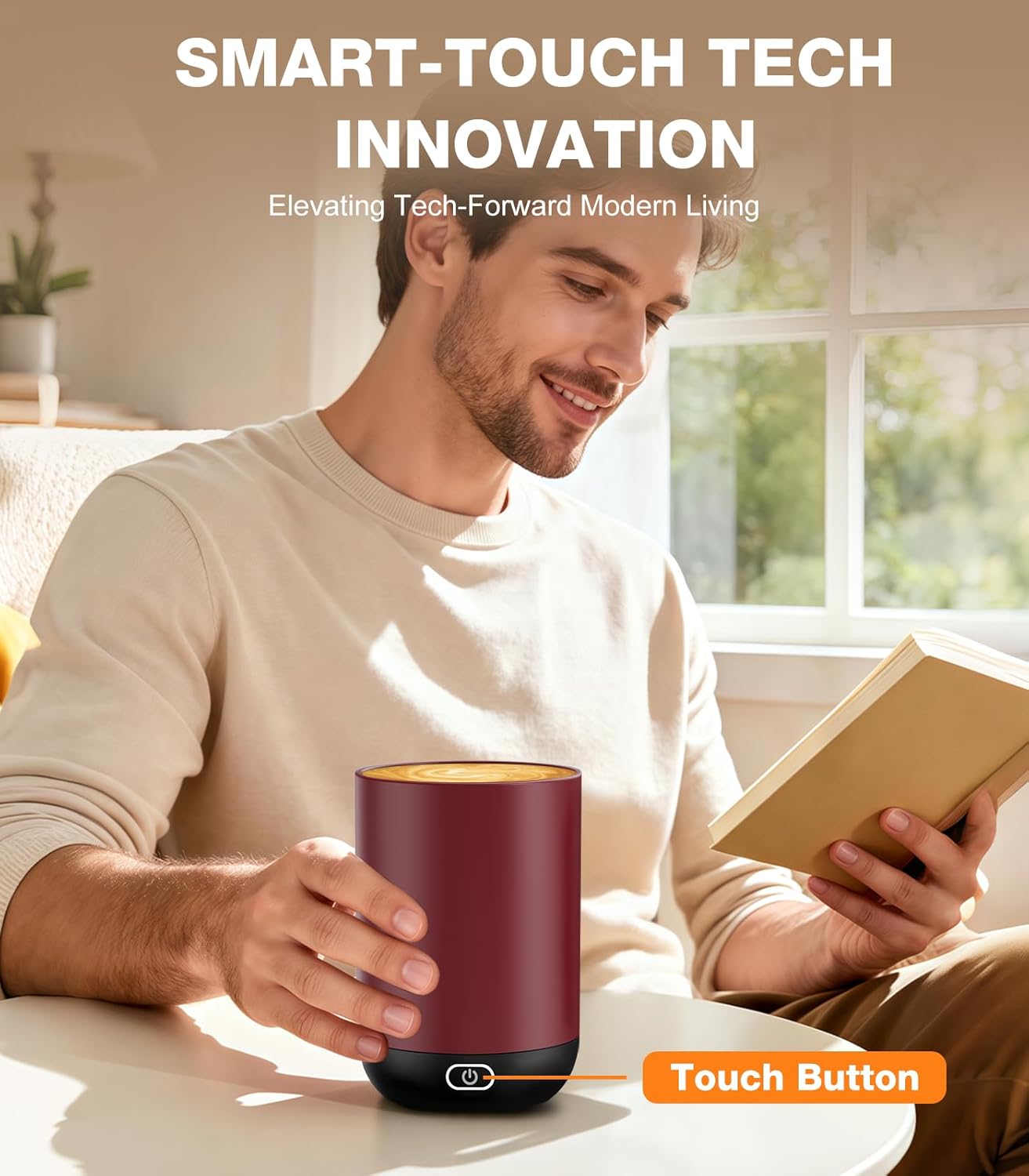 Image showing both manual control via mug button and app control via smartphone