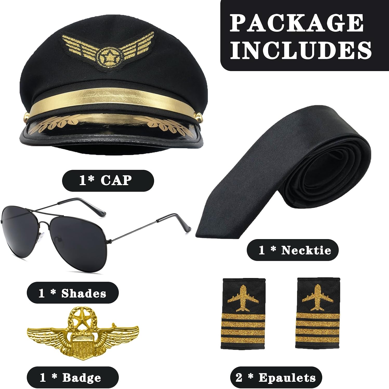 Pilot Costume Accessories Set Airline Pilot Captain Costume Kit with Aviator Sunglasses Dress Up Accessory Set