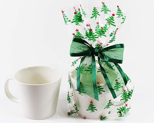 Miniatura 8 de Saybrook Products Bolsas navideñas de celofán con lazo de organza con lazo de organza con estampado de patas de perro, juego de 10 bolsas reforzadas