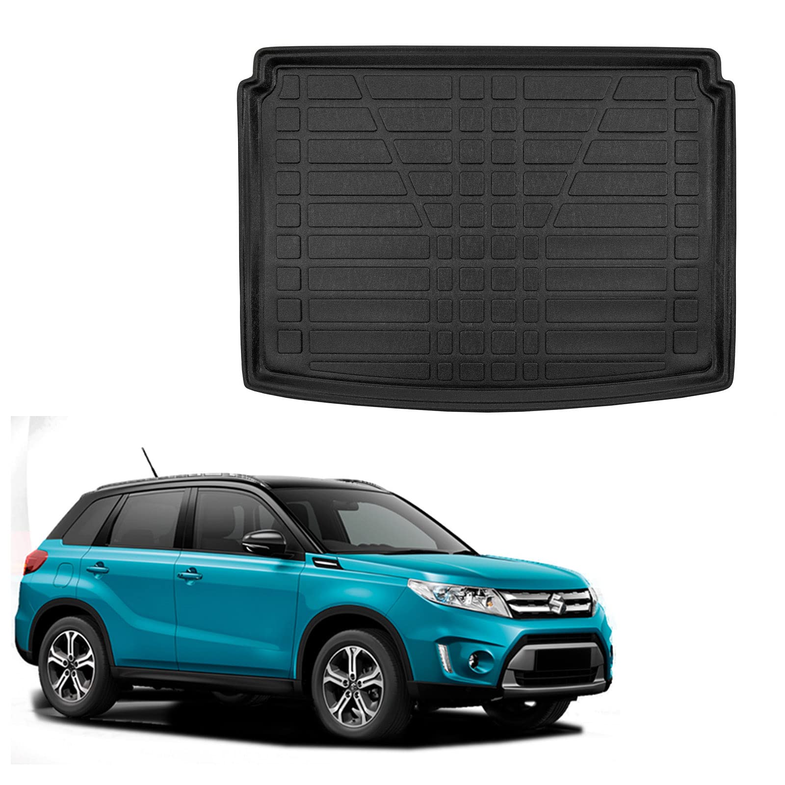 SCOUTT Vasca Bagagliaio per Suzuki Vitara 4 Dal 2015 Piano Superiore, in TPE su Misura, Proteggi Baule con Bordo Alto 4 cm, Antiscivolo, Inodore