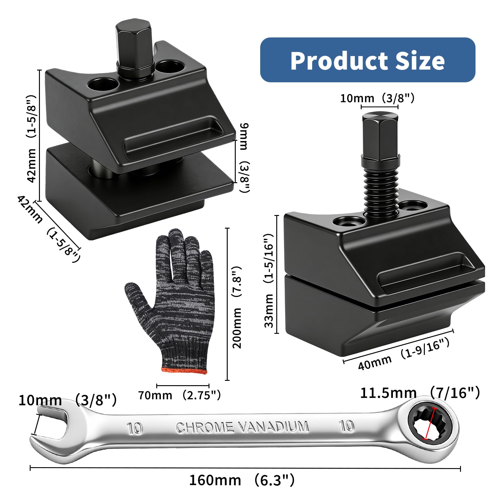 Kit Écarteur de Jambe de Force 4 Pièces – Écarteur de Roulement de Roue en Acier Trempé, avec Gants et Clé, Outil pour Réparation Amortisseur, pour Voitures, Suv et Véhicules Utilitaires