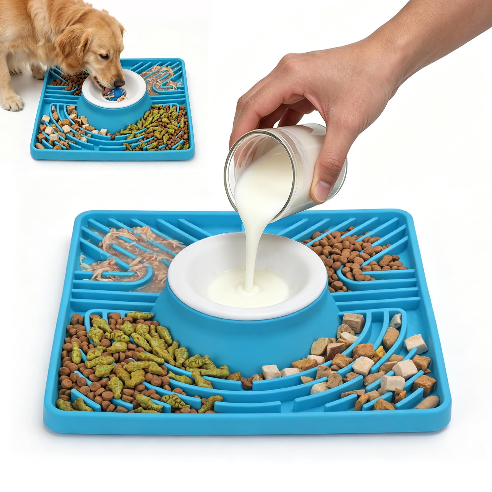 Slow Feeder Hundenäpfe & Leckmatte für flüssiges und dickes Leckerli, verbesserter rutschfester Hundeschüssel mit interaktivem Rollball, 6/7 Tassen, Joghurt-Welpe, Leckspielzeug für große, mittelgroße