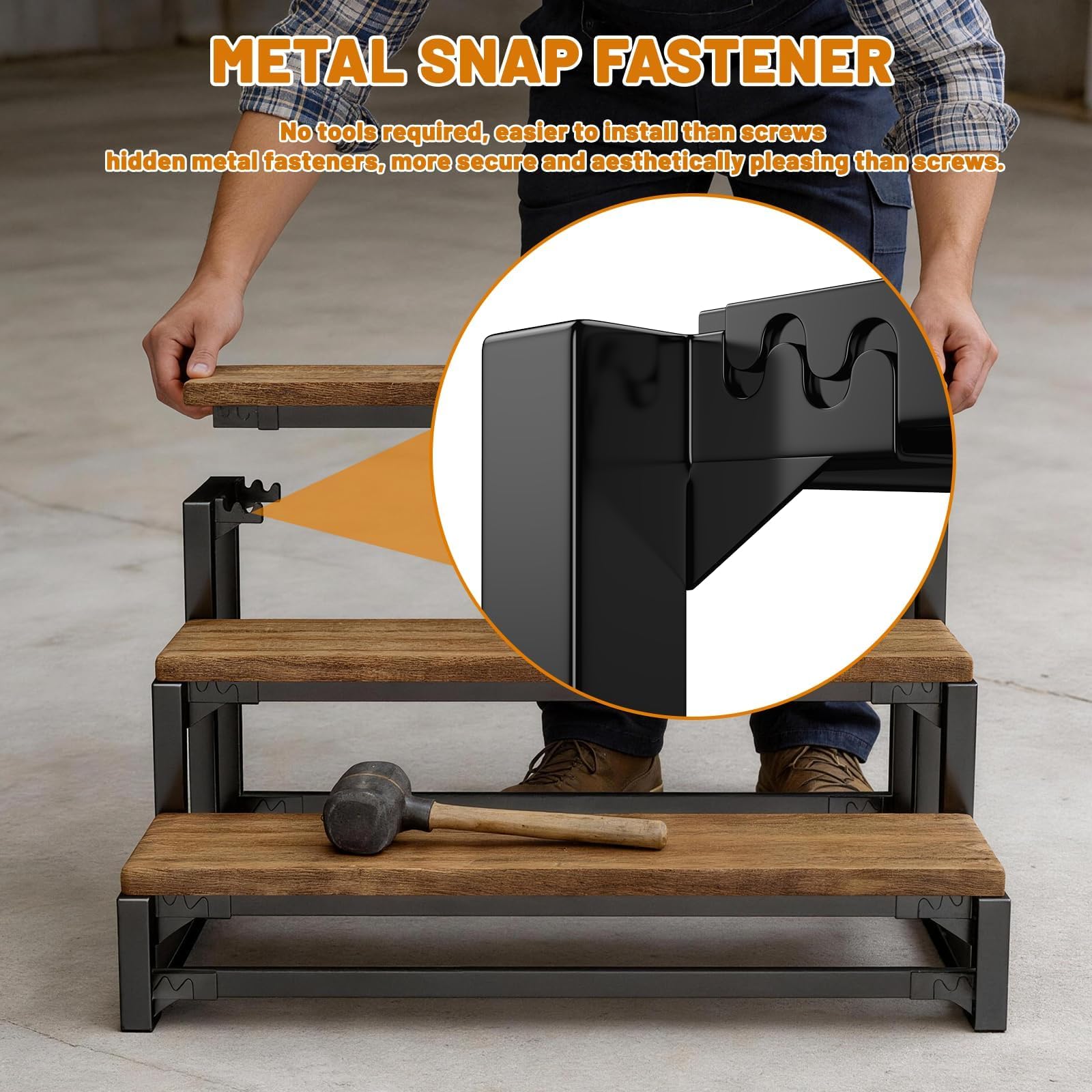 Peldaño de acero de 3 escalones, larguero metálico para peldaño de madera, soportes independientes para escaleras interiores y exteriores.(Ancho 80 cm)