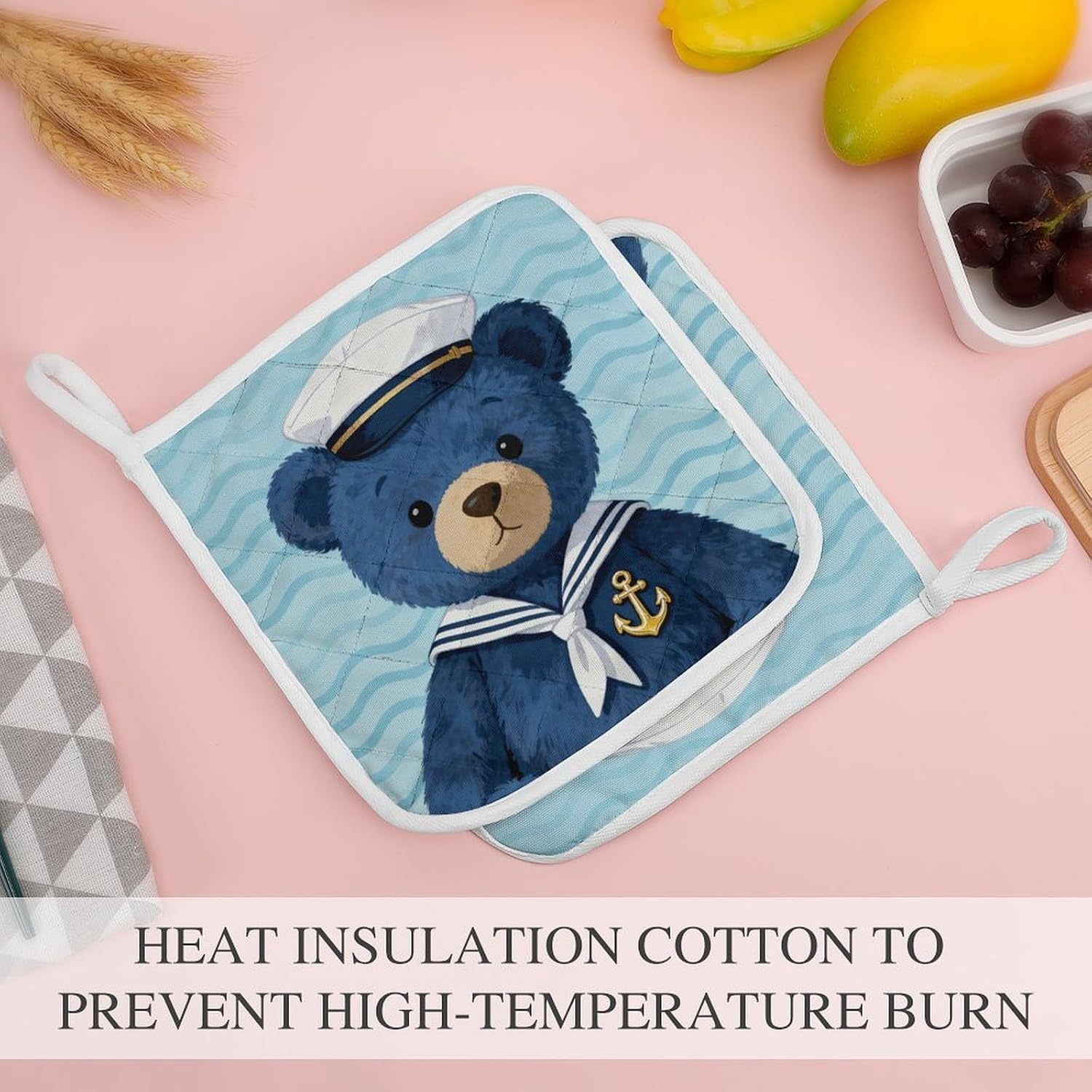Navy Bear Polyester Heat Resistant Pot Pad Non Slip Anti Scald Hot Dish Mat Reusable Table Protector for Kitchen Hot Pot Mat Wear Resistant Heat Proof Table Pad for Countertop Dining Room