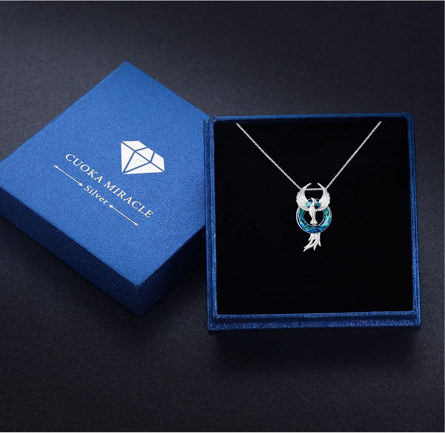 CUOKA MIRACLE Phoenix Necklace with Crystal for Women 925 Sterling Silver Peacock Necklace Nirvana of Phoenix Gifts Jewelry for Women