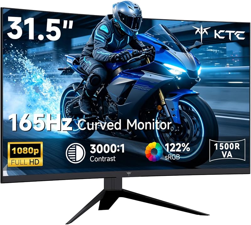Monitor curvo para juegos KTC de 32 pulgadas, monitor curvo FHD 1080p 165 Hz, H32S17C | 1500R, MPRT de 1 ms, sincronización adaptativa, 122 % sRGB, DP/HDMI, inclinable, cuidado de la vista, VESA, HDR10 para juegos, oficina en casa y negocios