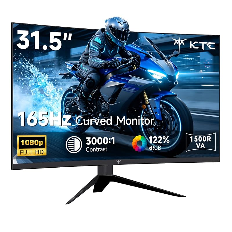KTC Monitor curvo para jogos FHD 1080p de 32 polegadas - monitor curvo VA 1500R, 165Hz 1ms MPRT, FreeSync e G-Sync, 122% sRGB, DP/HDMI, VESA, HDR10 para jogos, casa, escritório, negócios, monitor de