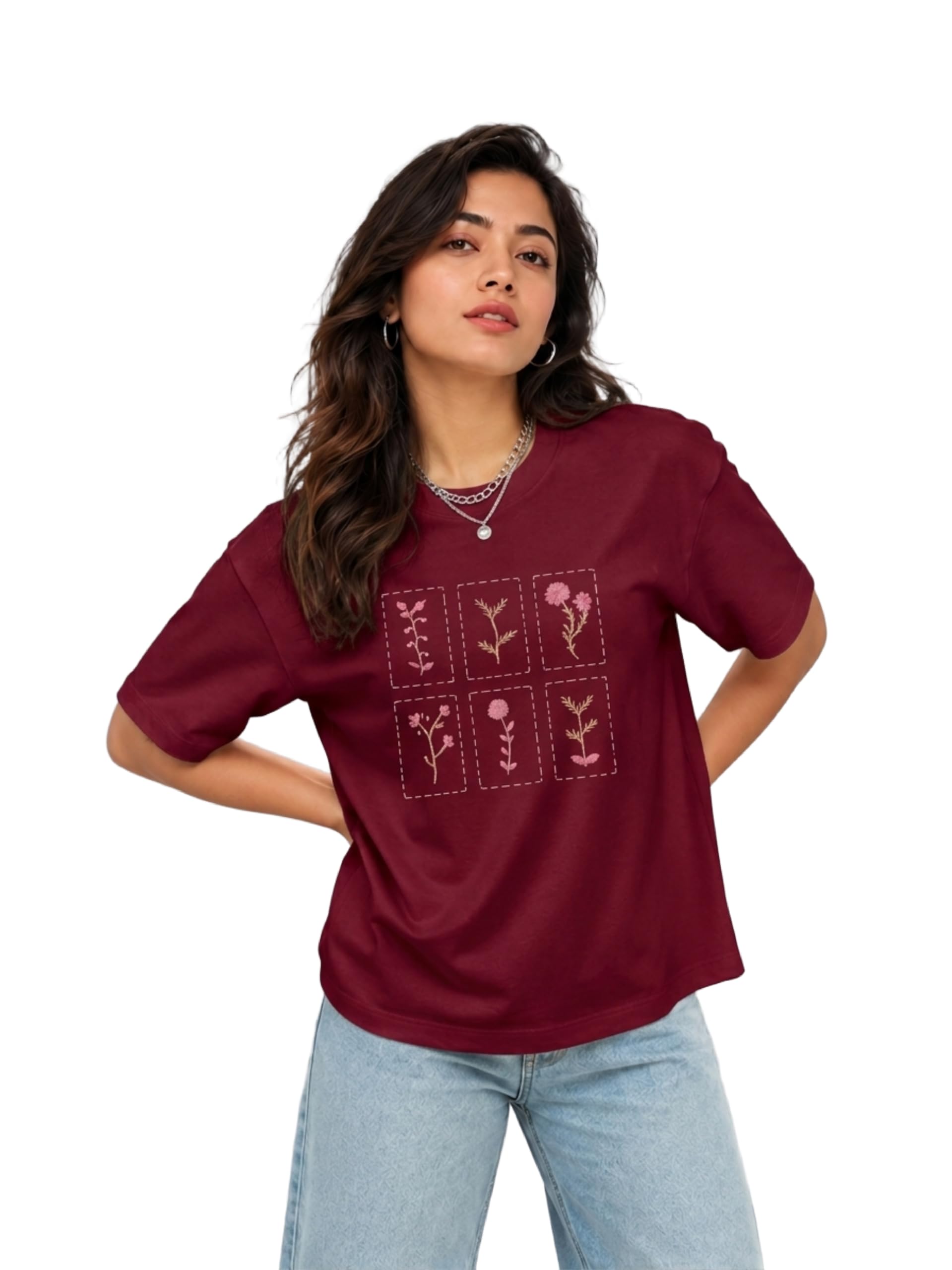 Women's Premium Hand Embroidered Round Cotton Oversized Half Sleeve T-Shirt-image-31
