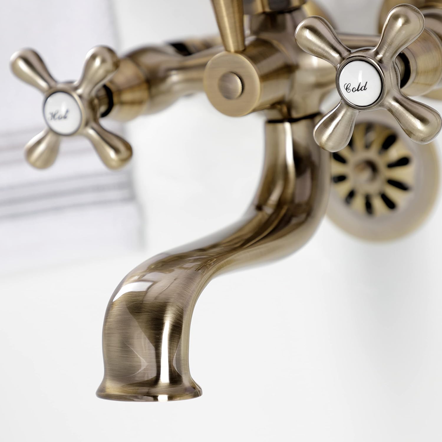 Kingston Brass KS225AB Kingston Wall Mount Clawfoot Tub Faucet with Hand Shower, Antique Brass