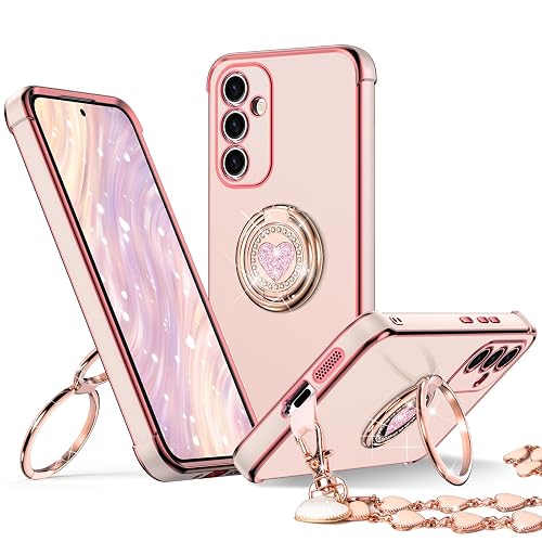 XYZ for Galaxy S25 FE Case with Stand - Phone Case with Double Ring Kickstand - Women Girls Bling Luxury Protective Phone Cover Heart for Samsung S25 FE 5G, Pink