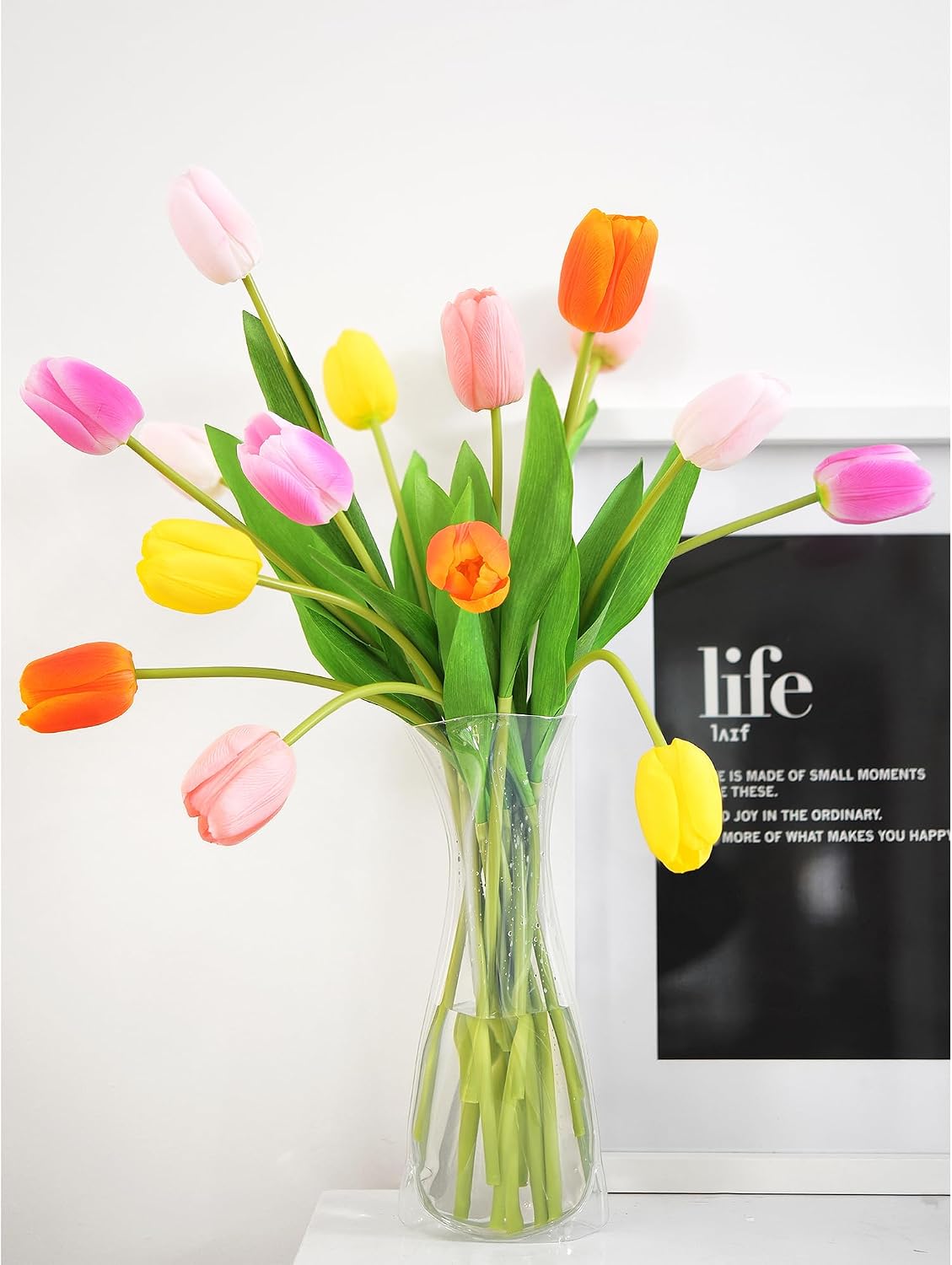 FiveSeasonStuff Real Touch Long Stem Tulips – 15 Artificial Flowers with Foldable Vase (Orange, Yellow, Mixed Pinks) for Home Décor, Weddings, and Gifts (Fiesta Medley) image 4