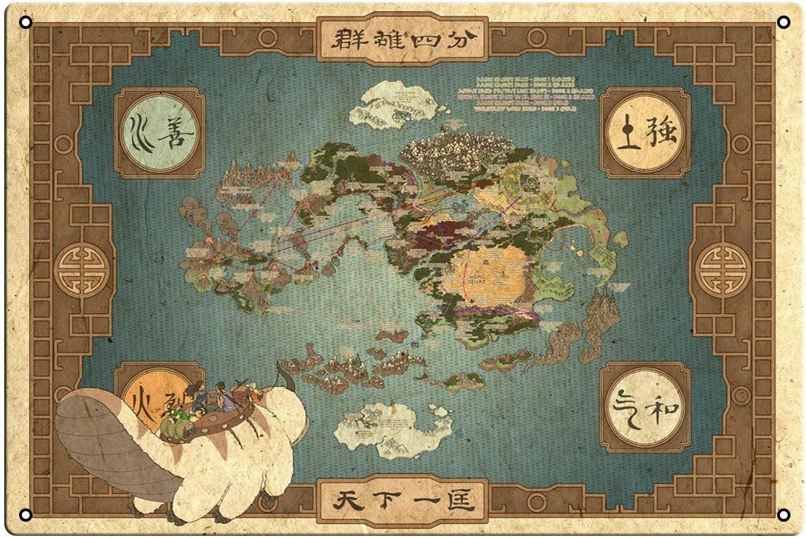 oceansEdge11 Avatar The Last Airbender Map Movie Metal Japan Anime Tin Sign Manga Poster Bar Cafe Bedroom Home Decor 8 x 12 inch(20x30cm)