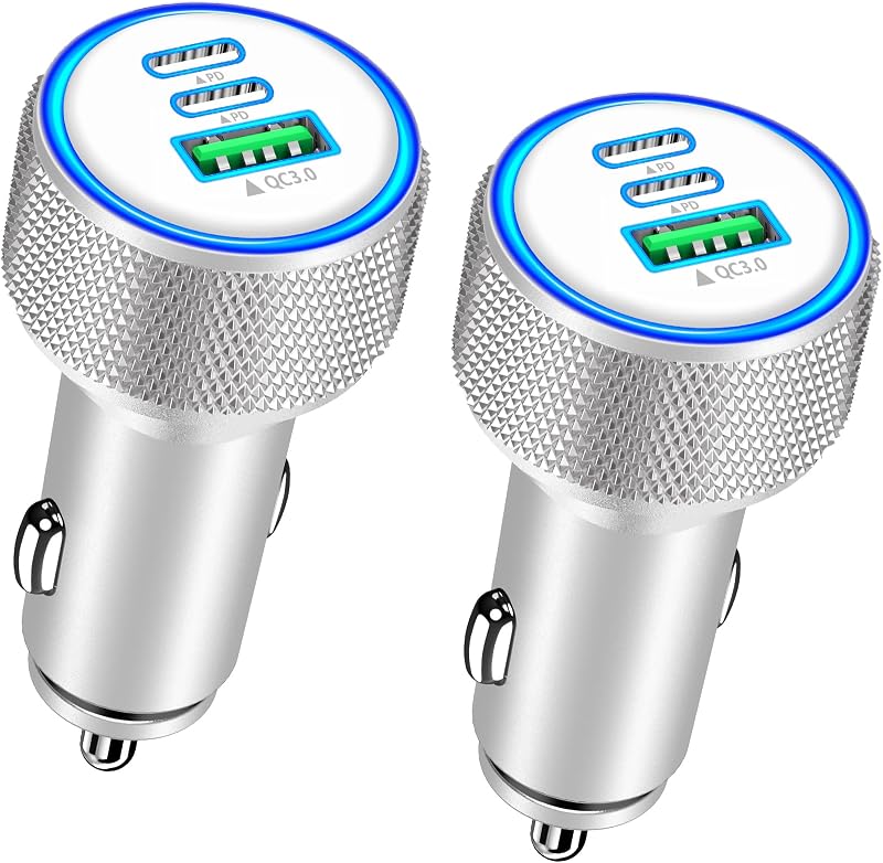 Carregador veicular Rombica USB-C de 67 W com 3 portas PD e QC3.0 – Pacote com 2