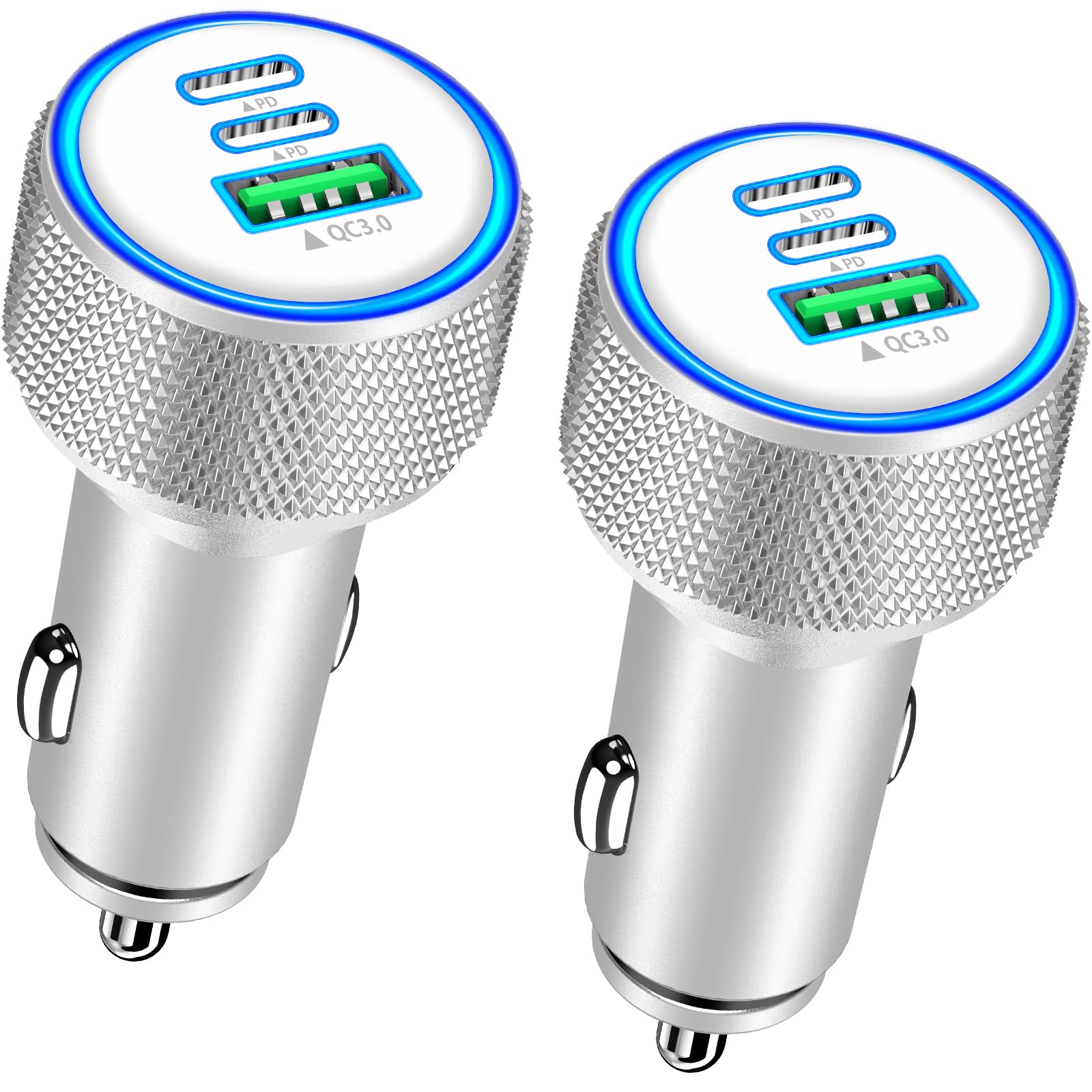 2Pack 67W USB C Car Charger, Rombica 3-Port Car Phone Charger Fast Charging
