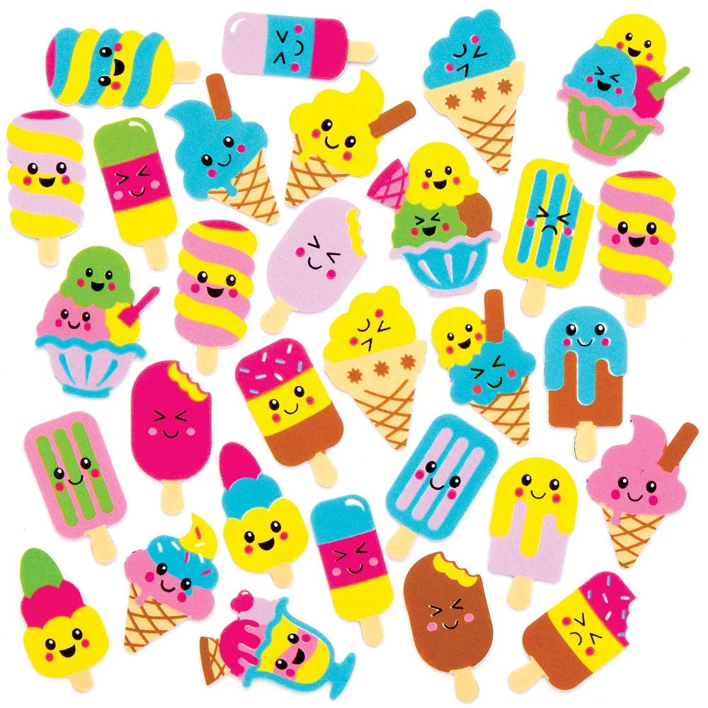 Baker Ross AT946 Ice Cream Foam Stickers - Pack of 120, Self-Adhesive Shapes for Kids Arts and Crafts Projects and Scrapbooking