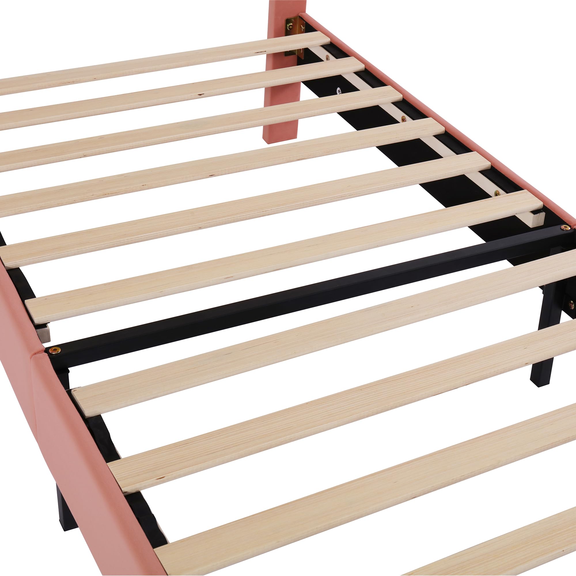 Azkoeesy Letto singolo imbottito per bambini e bambina, 90 x 200 cm, testiera arcobaleno, rivestimento in velluto, rosa