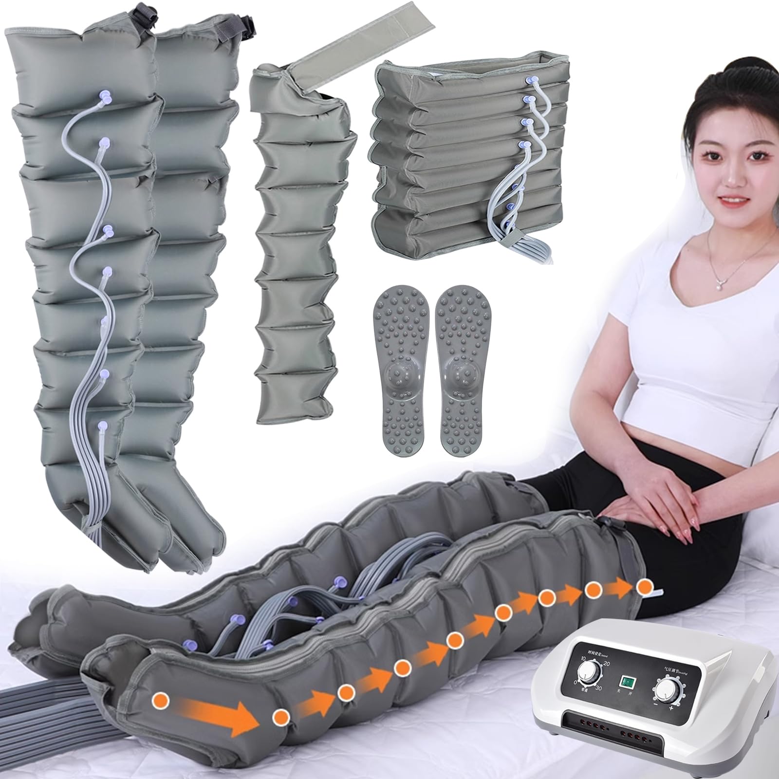 Massaggiatore Per Gambe Pressoterapia Per Casa, Linfodrenante Linfodrenaggio Con 8 Camere, Macchinario Pressoterapia Apparecchio Massaggiatore Per Dolore E Circolazione Sistema Di Recupero Rapido