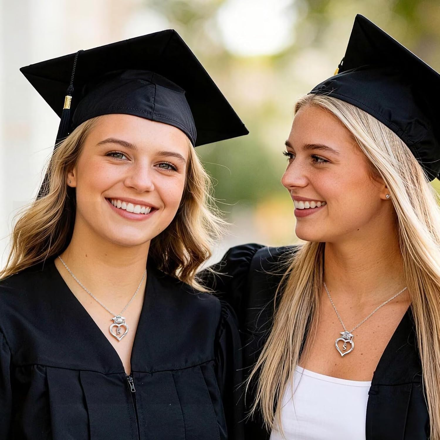 MONOOC 2026 Graduation Gifts for Women Her - 14K-White-Gold-Plated Heart Initial Graduation Necklace College High School Class of 2026 Gifts for Women Her