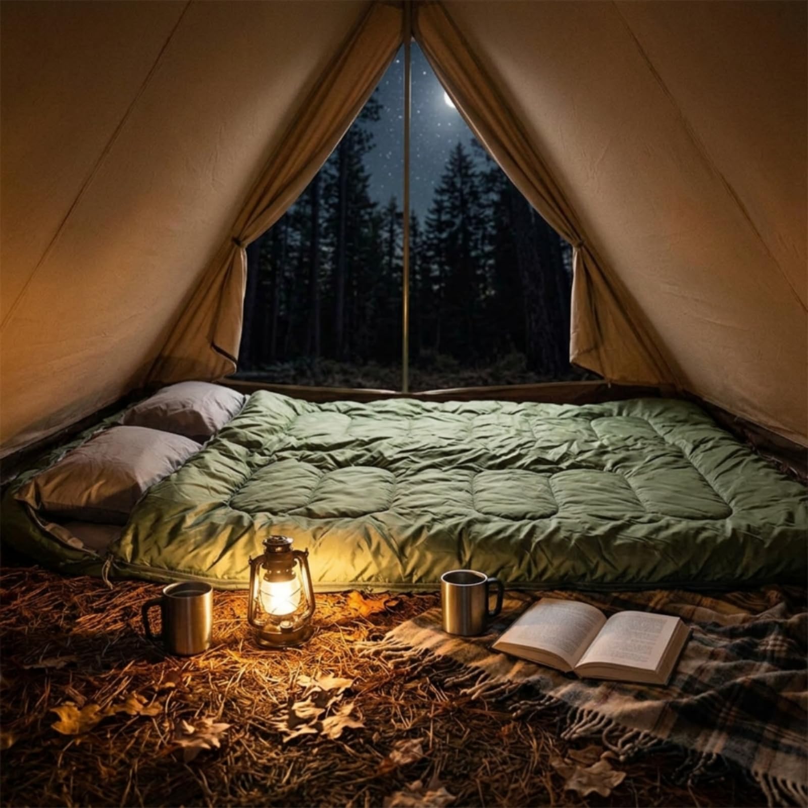 Saco Dormir Doble Amplio Saco Dormir con Capucha Extralargo para Camping, Senrismo