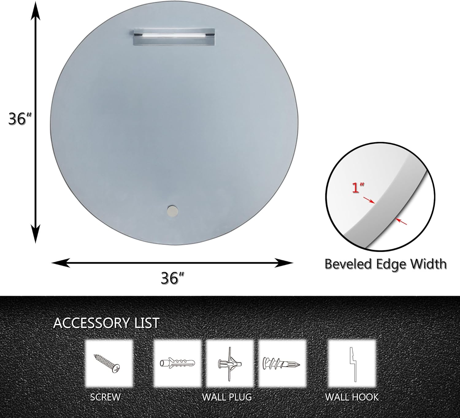 MZON 36 Inch Frameless Round Mirror,Circle Wall Mirror with Beveled Polished Edge for Bathroom, Vanity, Entryways