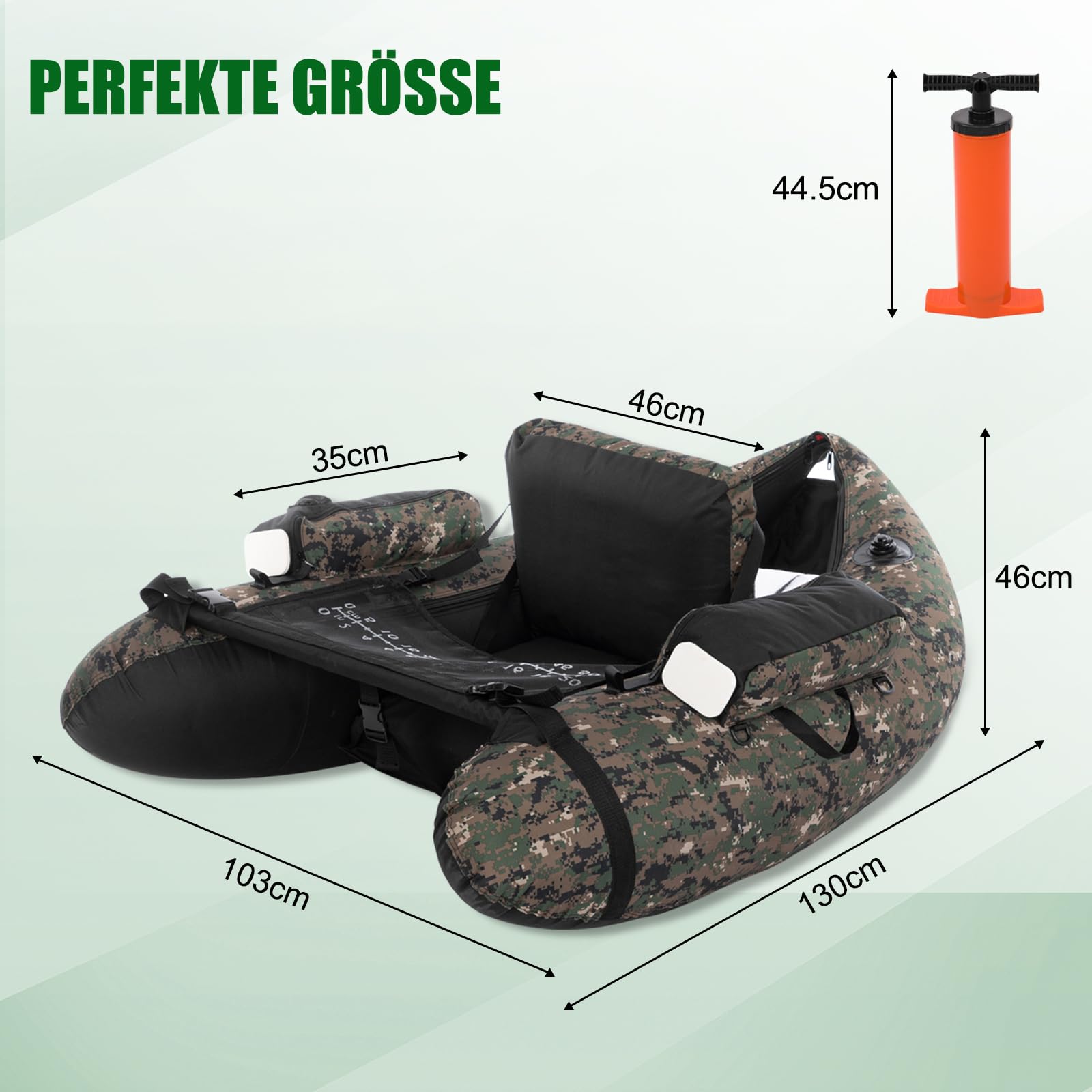 LEADZM Camuflaje - Barco inflable con bomba, barco de pesca con soporte para caña de pescar, correas ajustables, bolsa de almacenamiento, capacidad de carga 150 kg