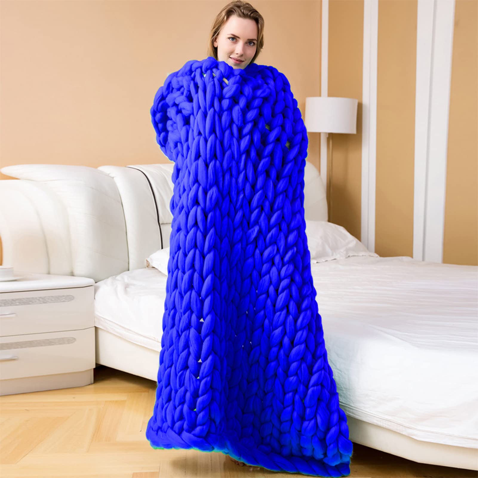Bed Throws,Knitted Weighted Blanket,Chunky Knit Blanket,Yarn Filling-Hand woven knotted blankets for Bed Sofa Chair, chunky yarn blanket for Home Decor