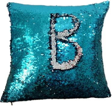 Freestyle Reversible Color Change Sequin Throw Pillow Cases Covers in Two-Tone, 16" X 16", Navy Blue & Silver, Creative Decorations on Sofas/Armchairs/Beds/Floors/Cars Blue Silver