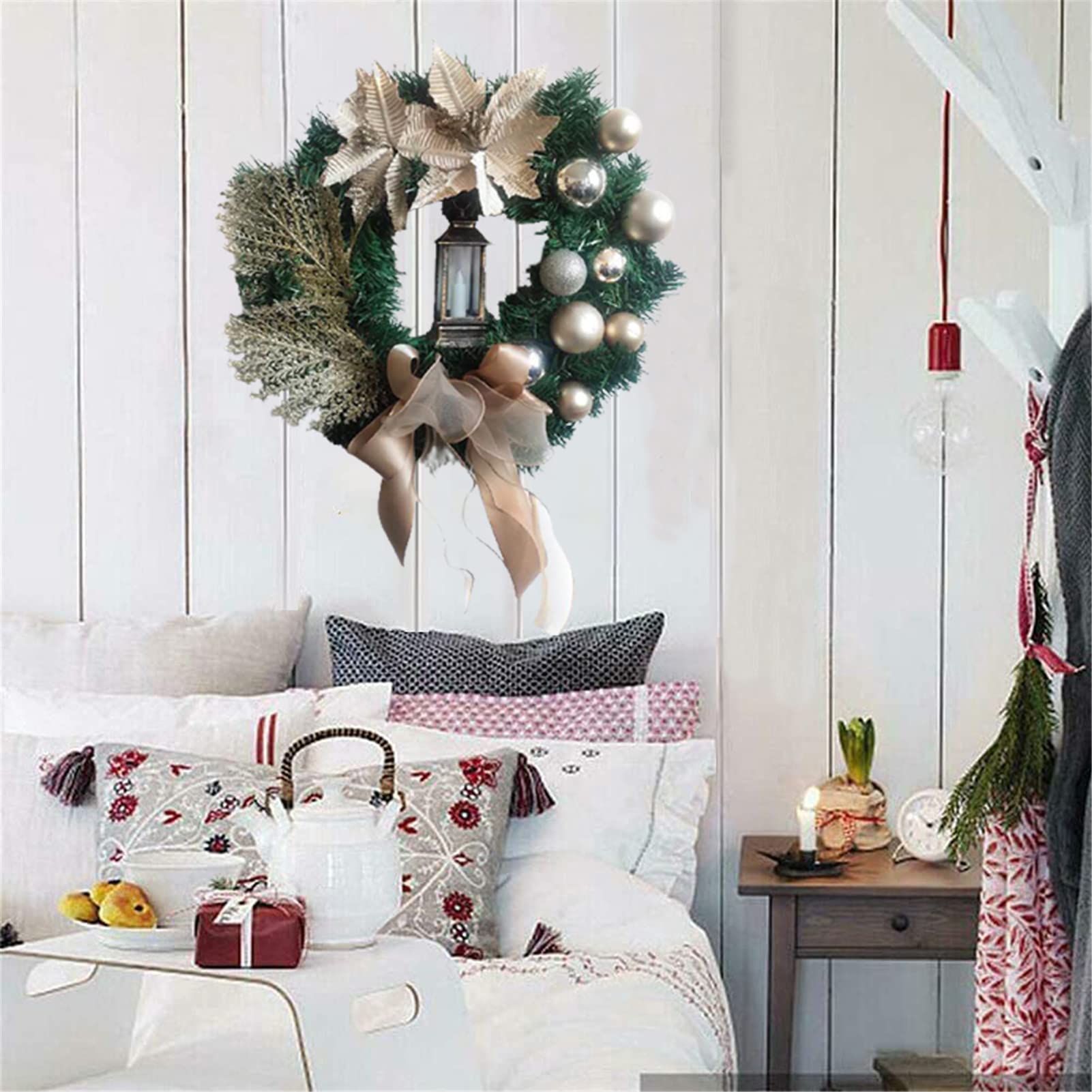 Ghirlande Natale per Porta per Decorazione Front Door, Artificiale Ghirlande Natalizie per Decorazioni per la Casa Ghirlanda per Natale Decorazioni,F,38CM