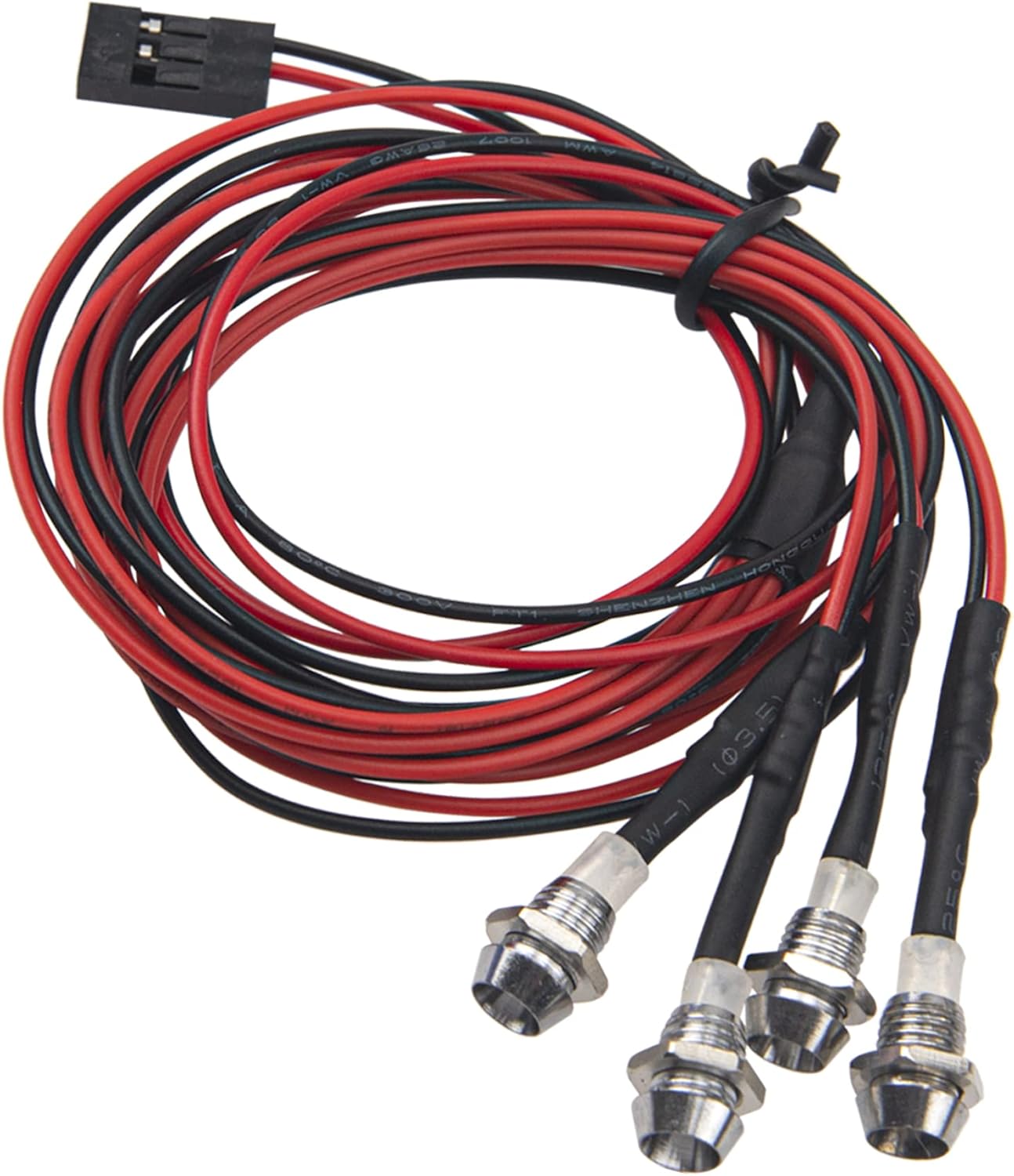 2Pack HIRCQOO 4LED RC Car LED Light Headlights Taillight Lighting with JR Y Cable Compatible with Traxxas HSP Tamiya Redcat RC4WD Axial HPI Kyosho Arrma 1/8 1/10 1/12 RC Car,2Red & 2White (3mm LEDs)