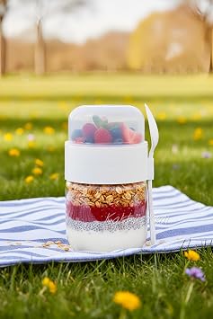 Kaşık Çatallı Cam Meyveli Yoğurt Müsli Kabı - Yemek Taşıma Ve Saklama Kabı - Öğün Bardağı 625 ML Beyaz, 7480000717855