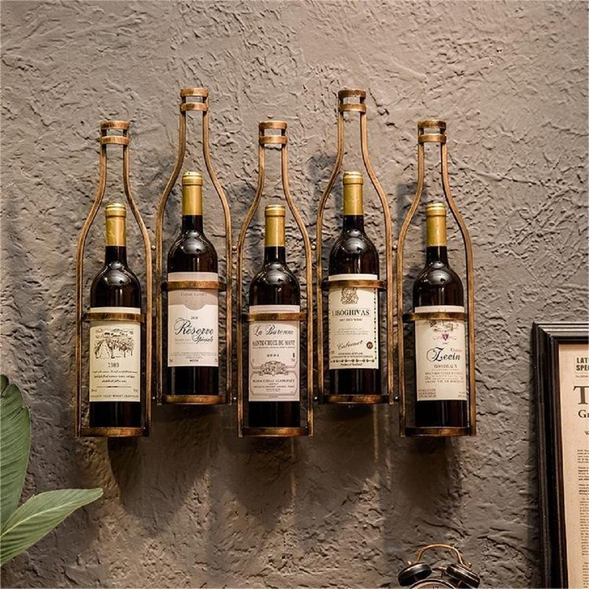 Wall-Mounted Wine Rack for 5 Bottles, Creative Rustic Wine Storage Display Holder, Bronze Metal Wine Holder for Bar, Pub, Bistro, and Home Décor