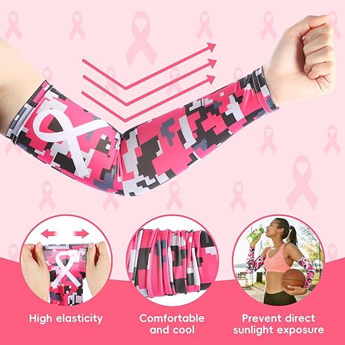 Miniatura 9 de Handepo 12 pares de mangas de concientización sobre el cáncer de mama, mangas de compresión para brazos, manga de compresión para brazos, protección
