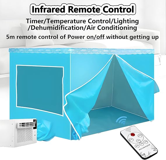 Portable Fast Cooling Mobile Air Conditioner Compact Dehumidifier Mosquito Net Air Conditioning Unit with Remote Control 1-12h timer & LED Light Cooling Area 5-8m²