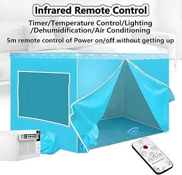 Portable Fast Cooling Mobile Air Conditioner Compact Dehumidifier Mosquito Net Air Conditioning Unit with Remote Control 1-12h timer & LED Light Cooling Area 5-8m²