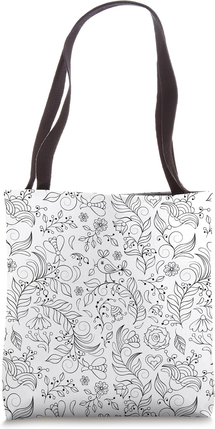 Color Your Own Tote Bag Floral Pattern Art Project Shopping Tote Bag